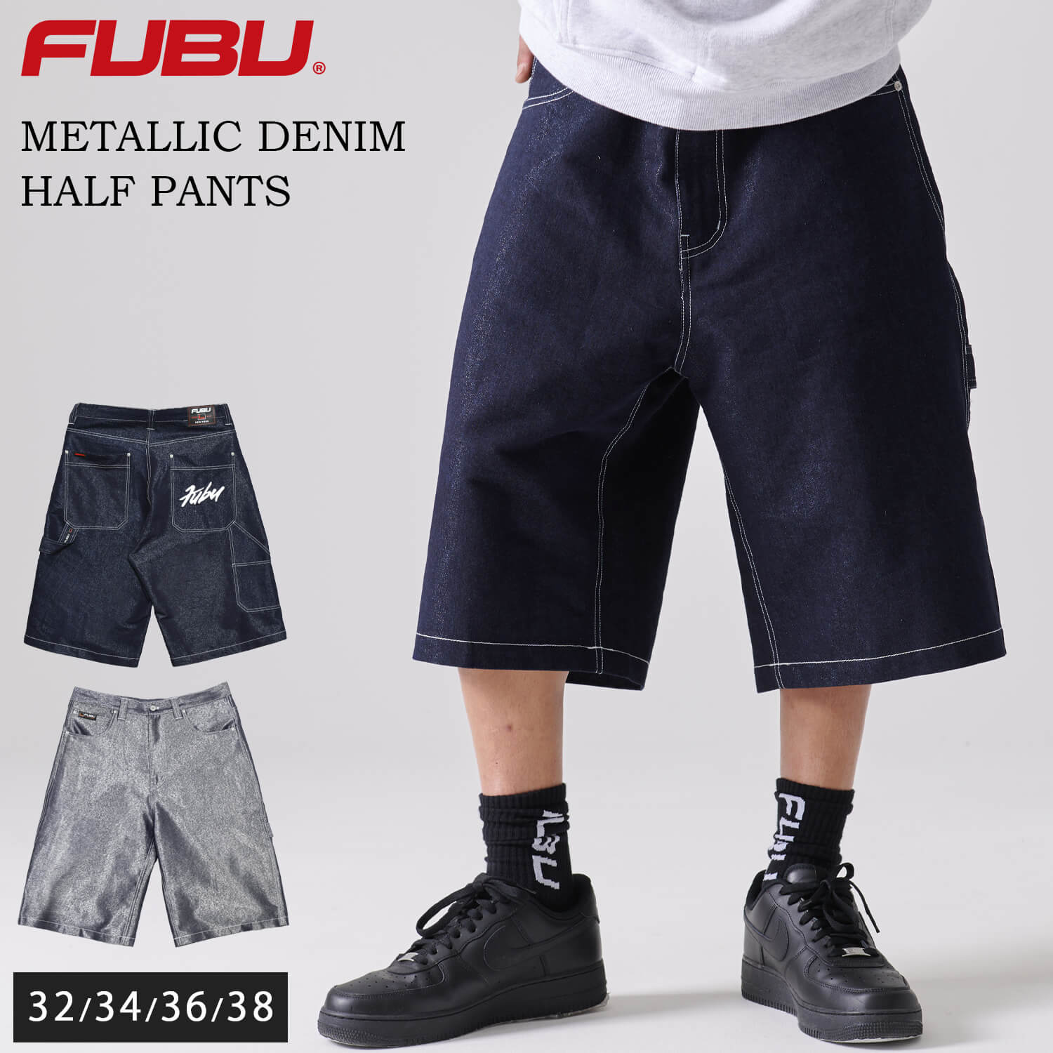 FUBU（フブ） デニムパンツ メンズ ハーフパンツ ワイドパンツ 