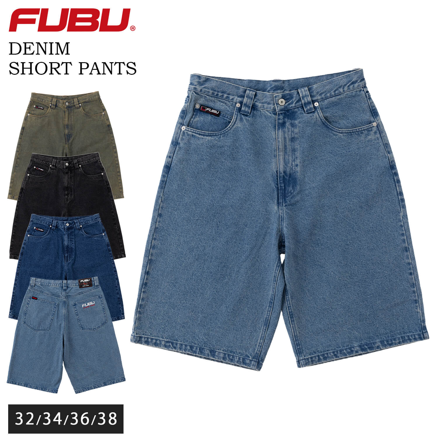 FUBU（フブ） デニムショートパンツ メンズ ワイド ハーフパンツ ひざ