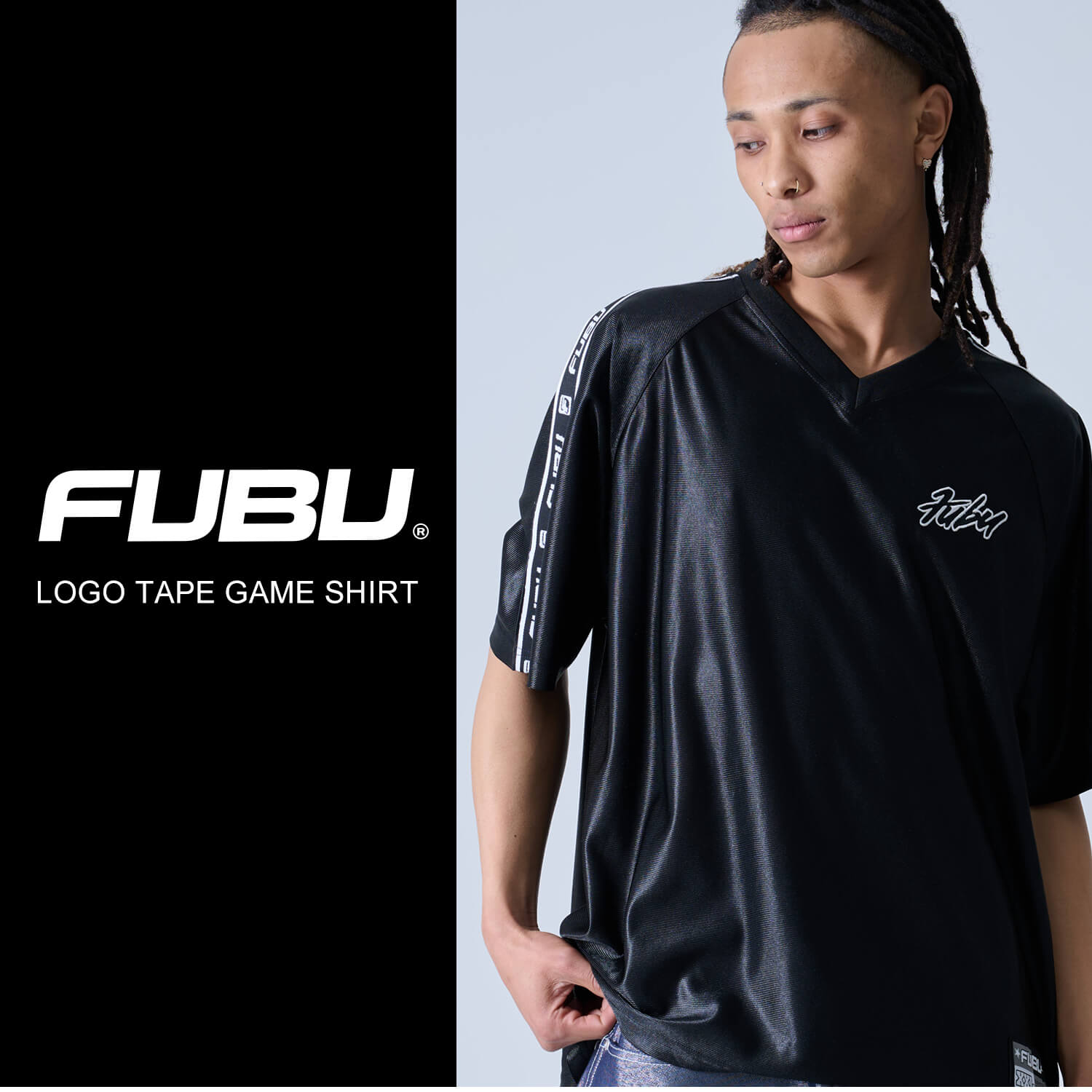 FUBU（フブ） ゲームシャツ メンズ 半袖 シャツ ロゴライン バックロゴ