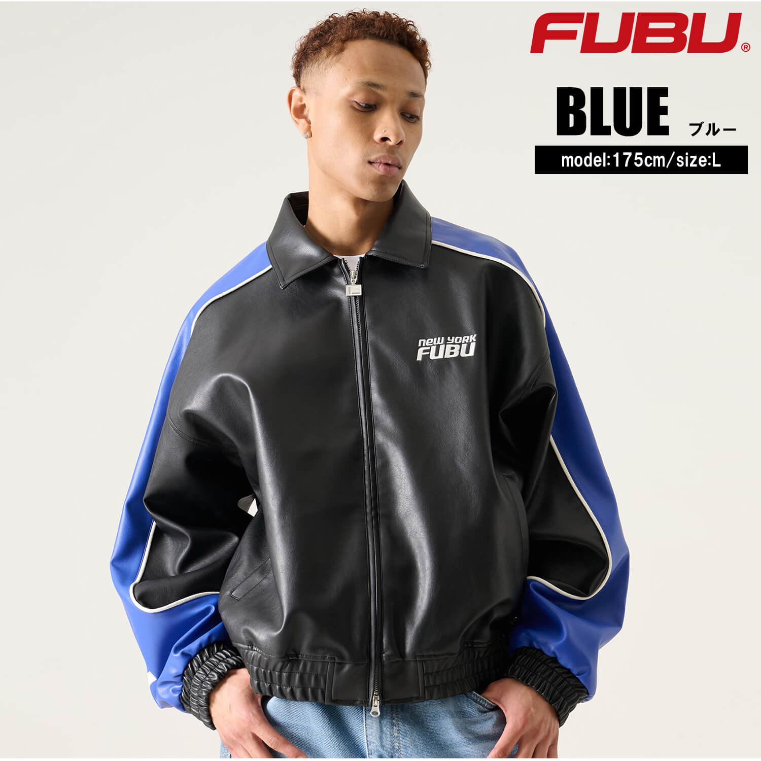 FUBU（フブ） フェイクレザージャケット メンズ ブルゾン 刺繍