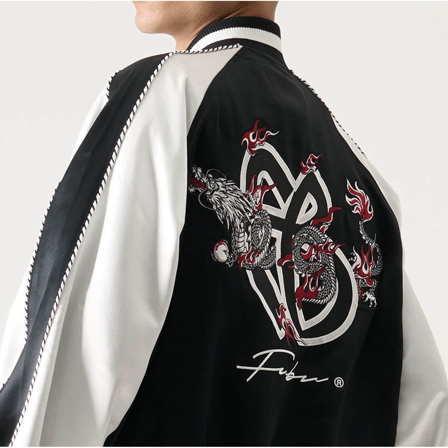 FUBU（フブ） スカジャン メンズ 刺繍 龍 サテン スーベニアジャケット