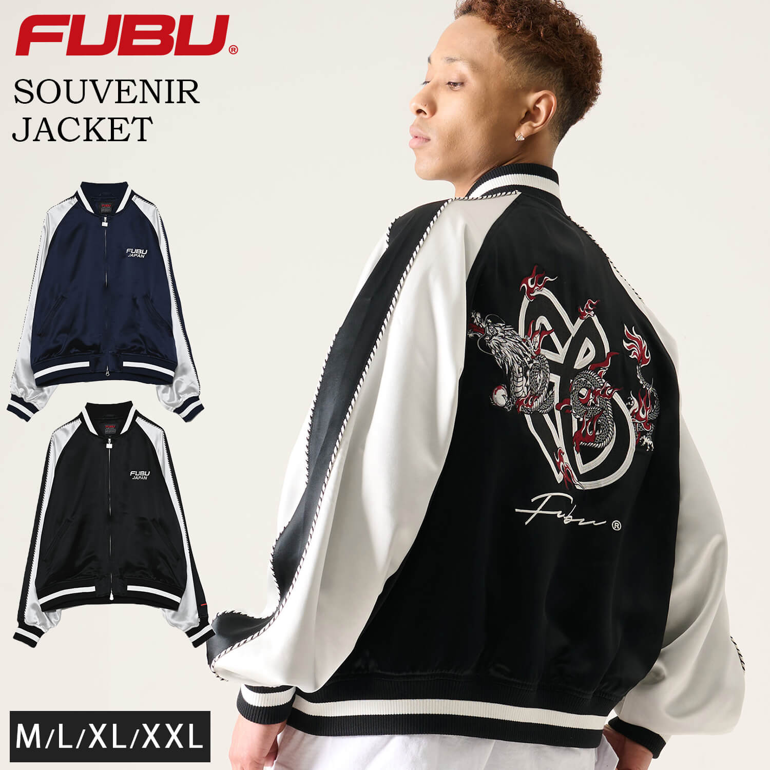 FUBU（フブ） スカジャン メンズ 刺繍 龍 サテン スーベニアジャケット