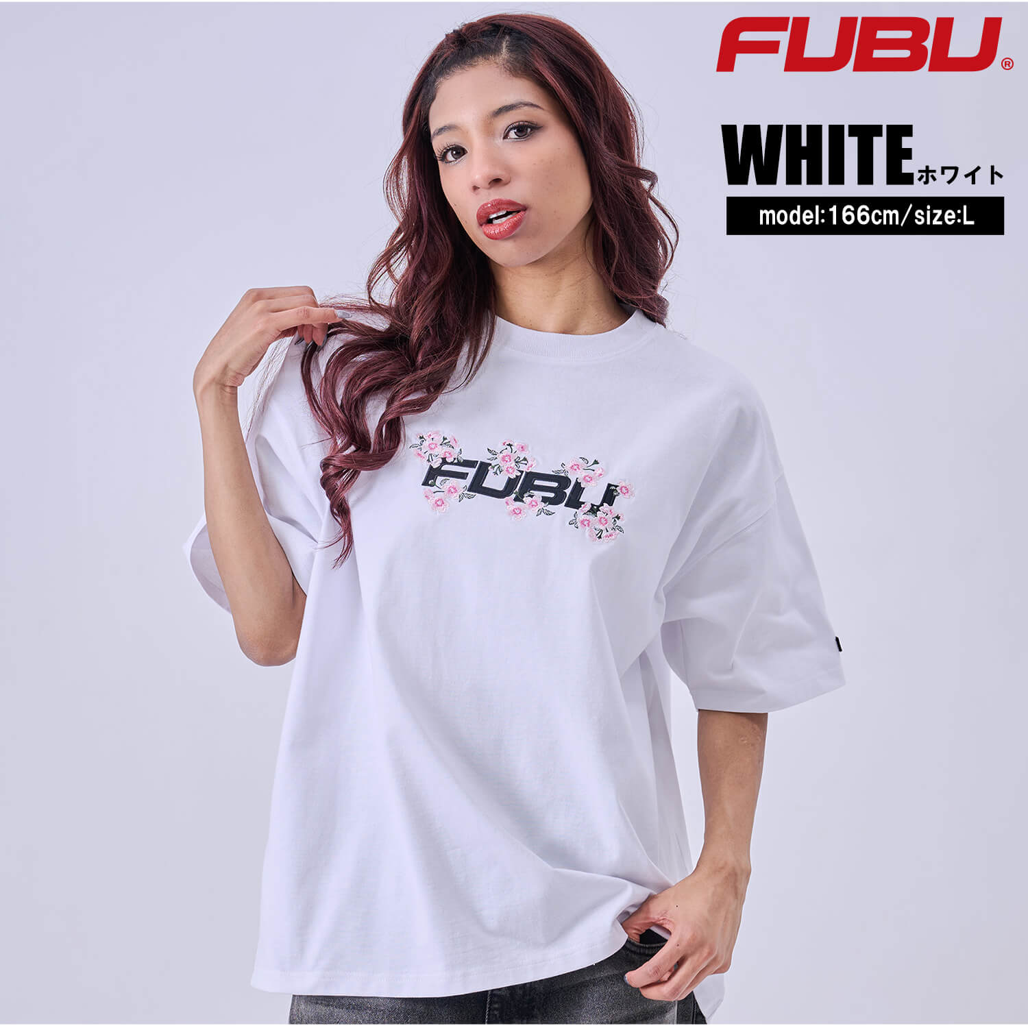 FUBU（フブ） Tシャツ 半袖 メンズ レディース 桜刺繍 ロゴ 綿100 XL