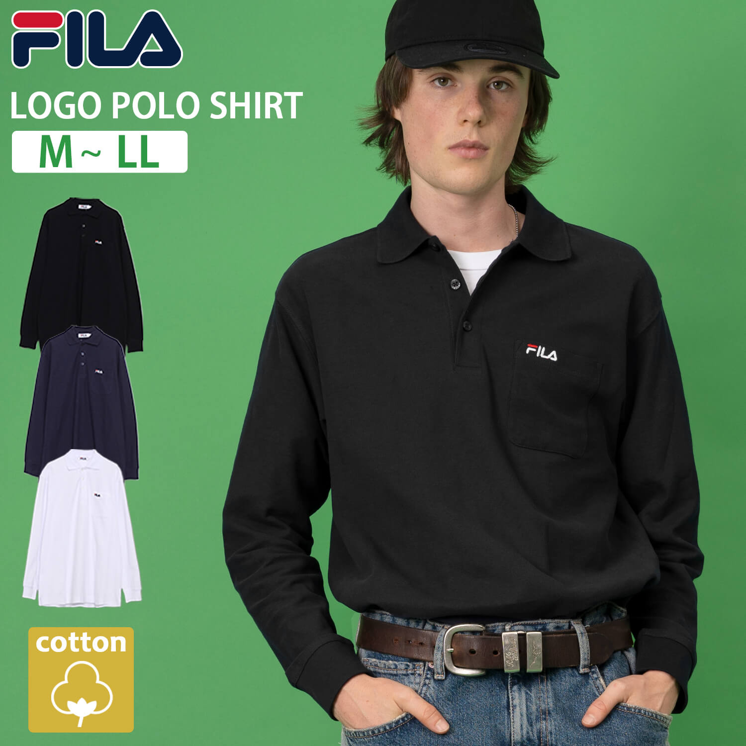 FILA（フィラ） ポロシャツ メンズ 長袖 冬 綿100% コットン 鹿子