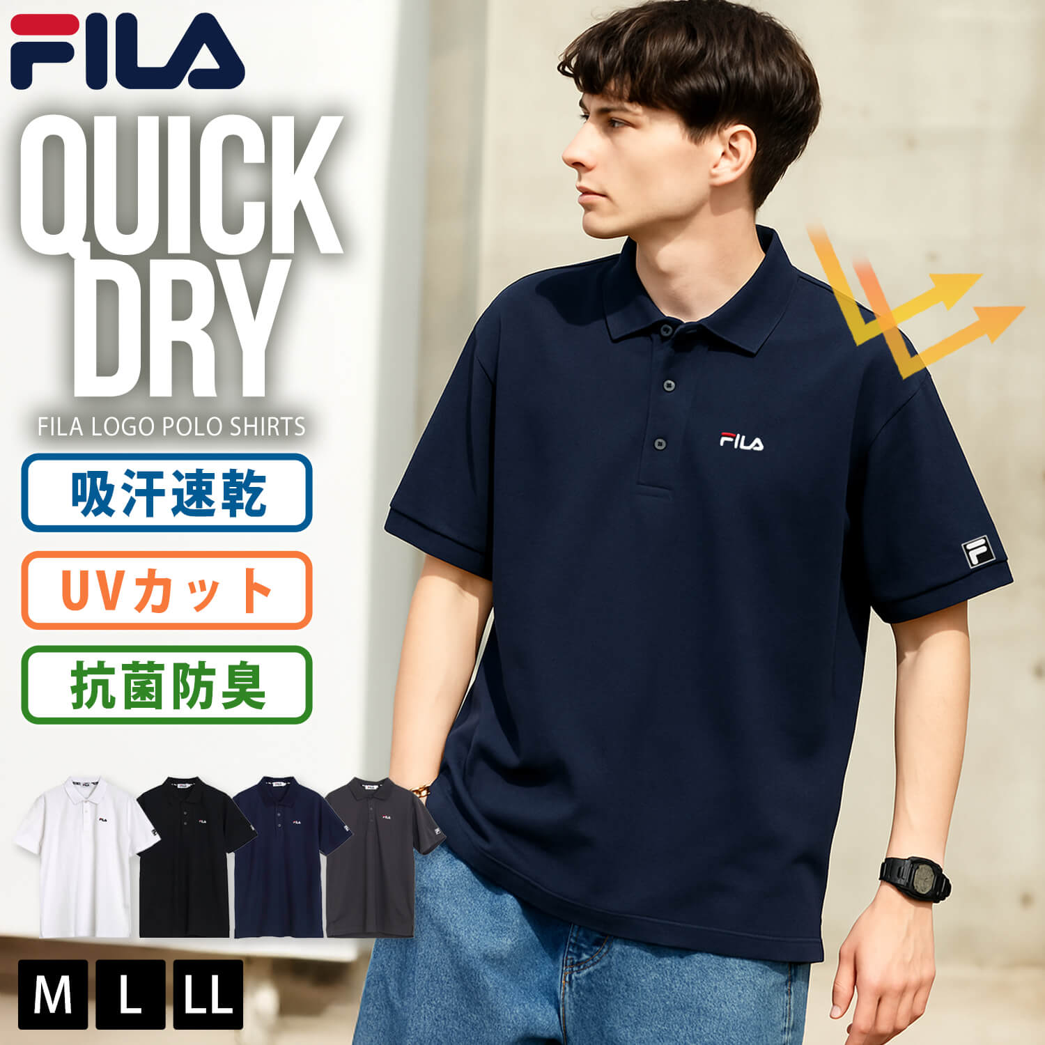 FILA GOLF フィラ ポロシャツ メンズ 半袖 ドライ 吸汗速乾 抗菌防臭