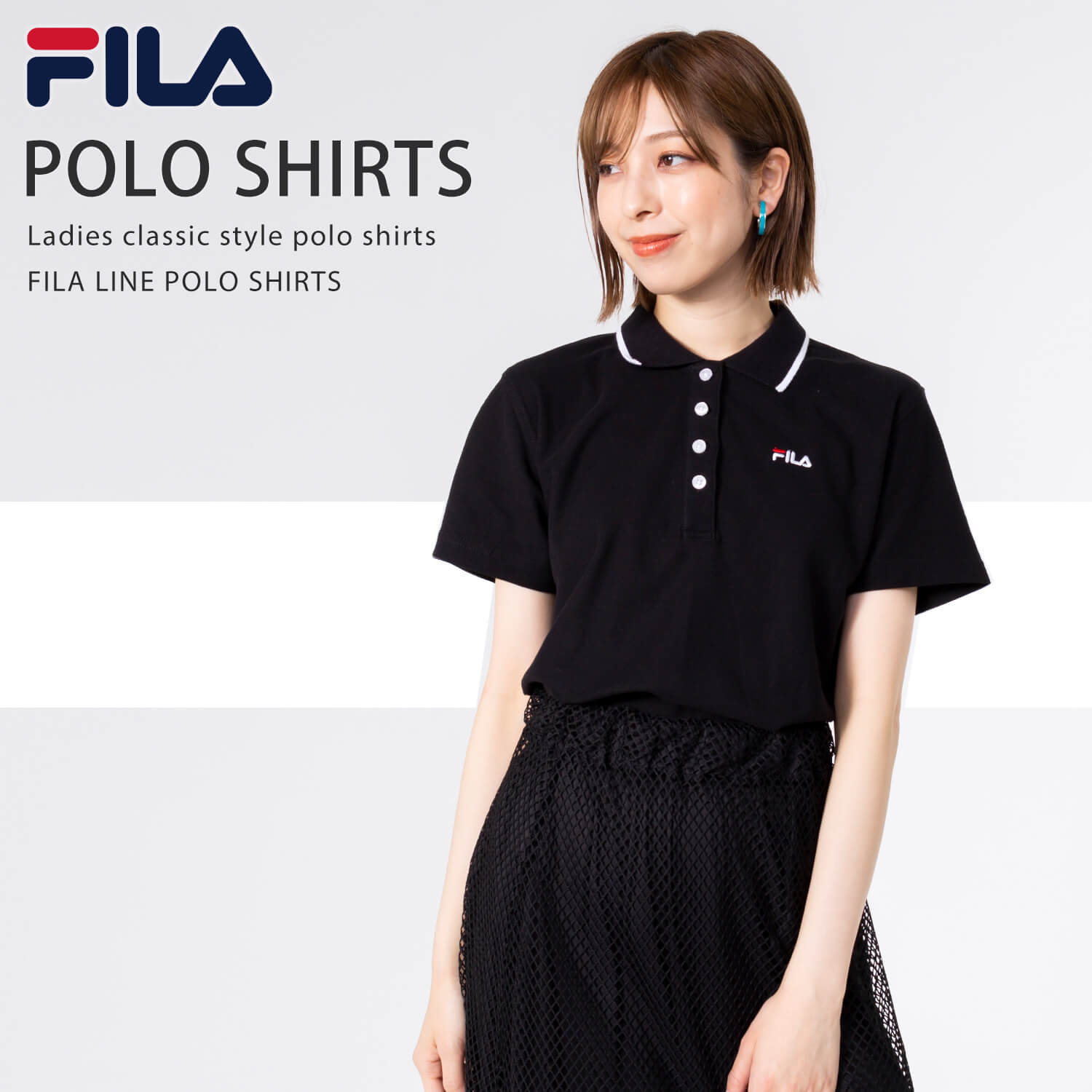 FILA - ゴルフウェア レディース FILA ブラック ポロシャツ FILA（フィラ） ポロシャツ レディース 半袖 綿 無地 ゴルフウェア