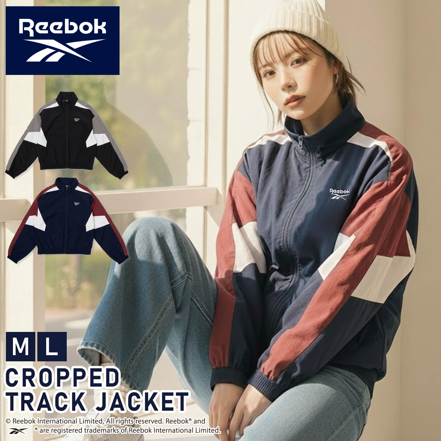 Reebok（リーボック） 特価 ナイロンジャケット レディース クロップド