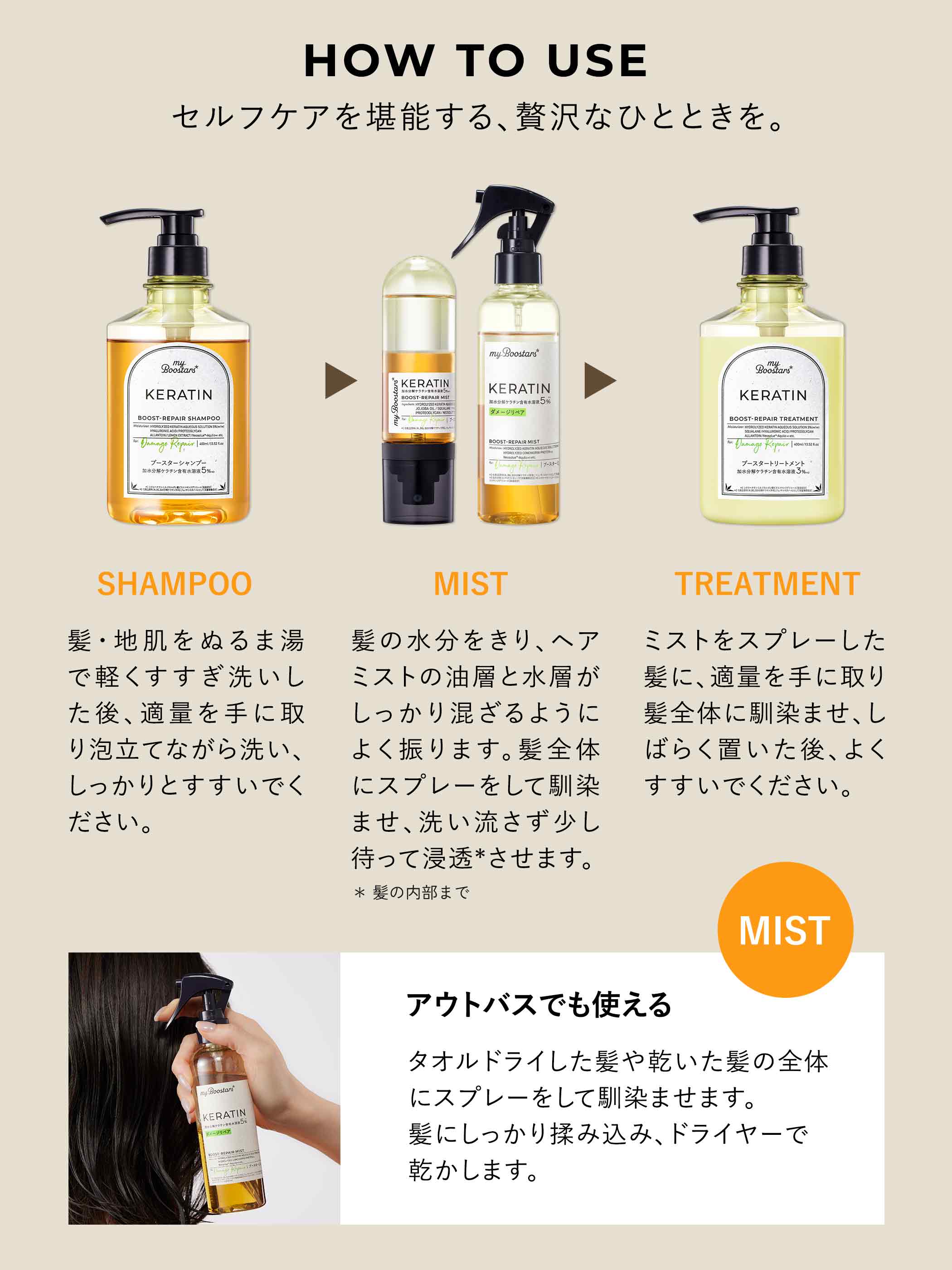 マイブースターズ ブースター ミスト 大容量 160ml | ケラチン シルク