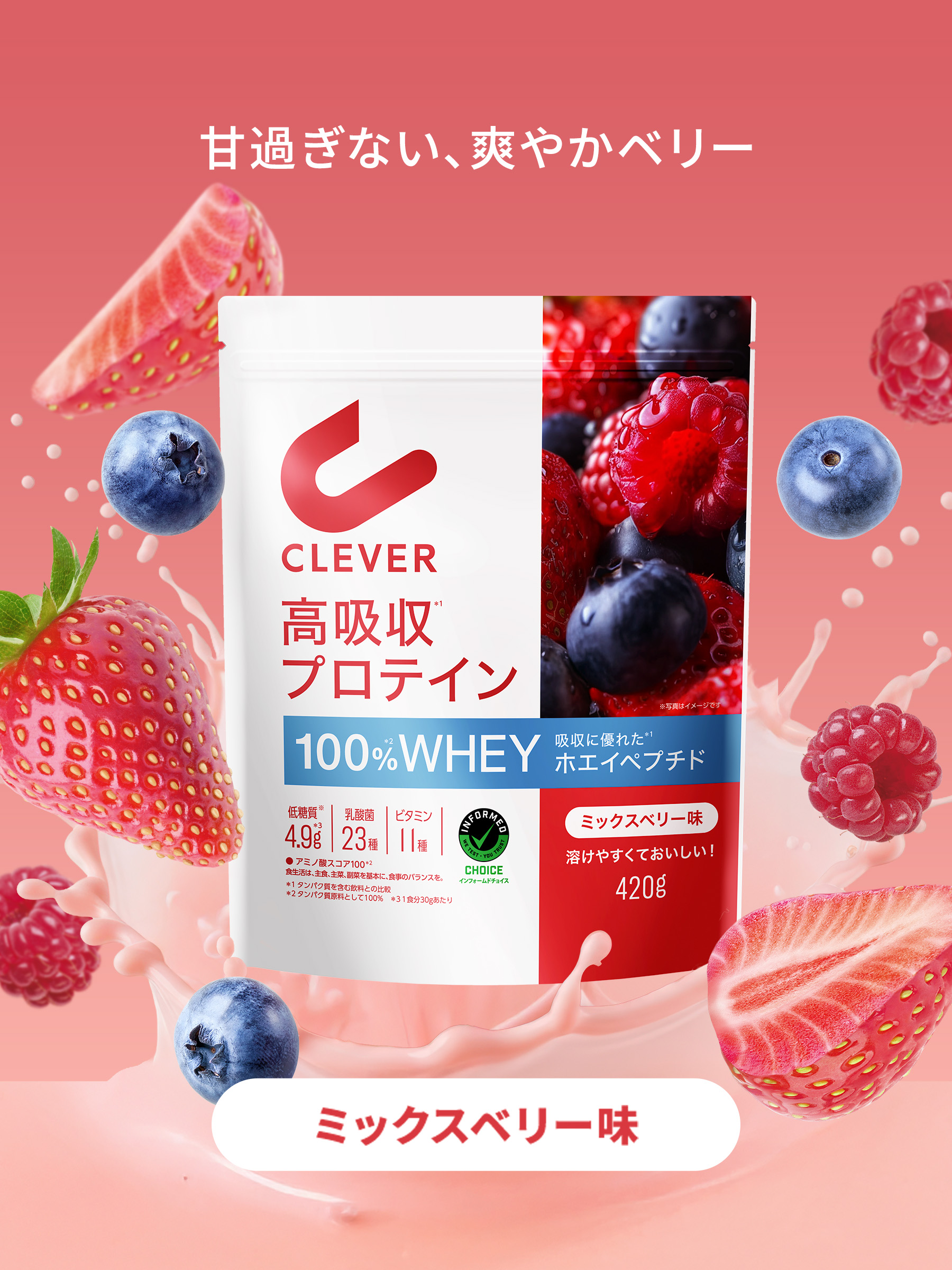 CLEVER（クレバー） 高吸収プロテイン チョコレート ミックスベリー