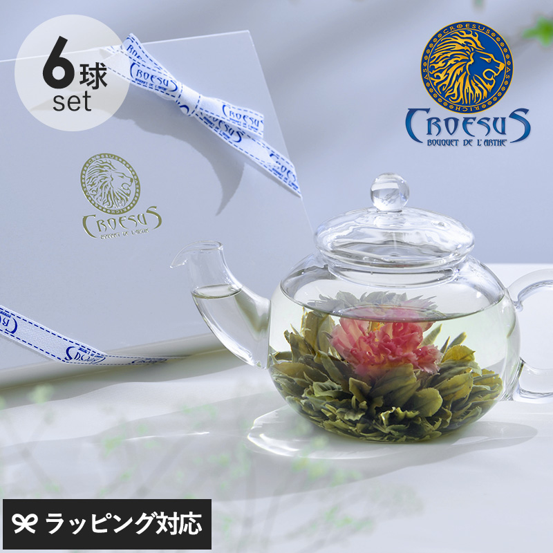 CROESUS クロイソス お花の咲く工芸茶 6個箱  母の日 ギフト プレゼント お茶 セット おしゃれ かわいい 中国茶 カーネーション 健康 花以外 30代 40代 50代  