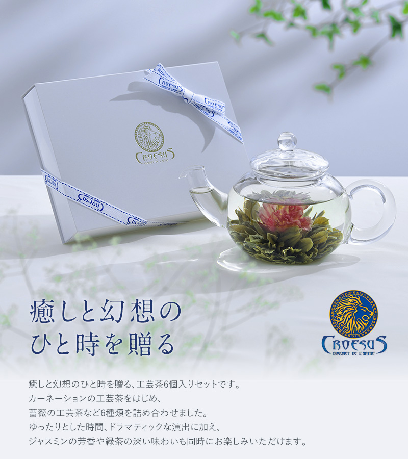 CROESUS クロイソス お花の咲く工芸茶 6個箱  母の日 ギフト プレゼント お茶 セット おしゃれ かわいい 中国茶 カーネーション 健康 花以外 30代 40代 50代  