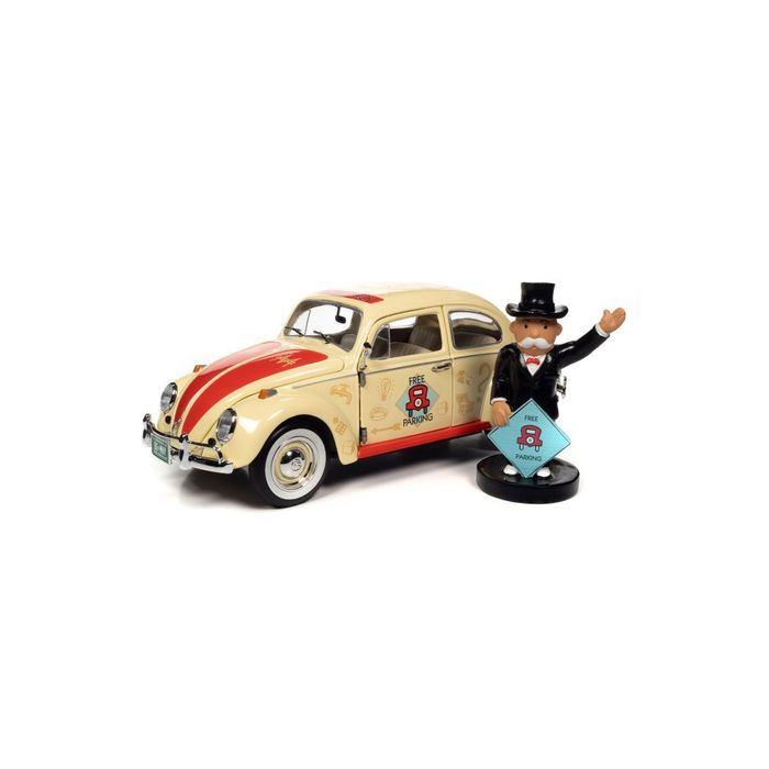 ミニカー AUTO WORLD 1/18 1963 VW ビートル イエロー Free Parking Mr. モノポリー フィギュア付 (No.AWSS141) キャラクター 自動車 車 カー