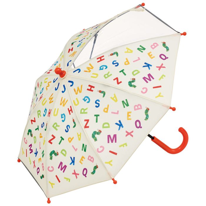 子供用傘 雨傘 子供傘 35cm はらぺこあおむしアルファベット UB0 スケーター 透明窓付き 手動開閉式 全長52cm