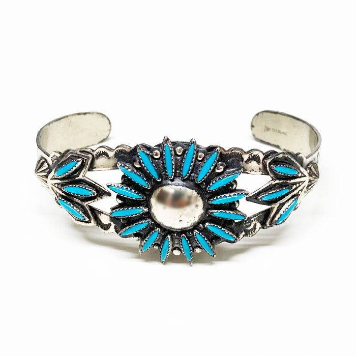 フレッドハービースタイル ターコイズ シルバー バングルVINTAGE INDIAN JEWELRY Fred Harvey Style Needle Point Turquoise SILVER Bangle｜navie｜02