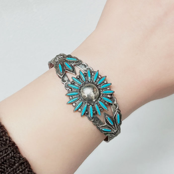 フレッドハービースタイル ターコイズ シルバー バングルVINTAGE INDIAN JEWELRY Fred Harvey Style Needle Point Turquoise SILVER Bangle｜navie｜09