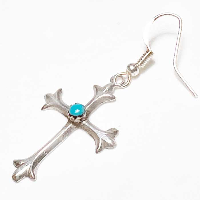 インディアンジュエリー ナバホ族  ターコイズ シルバー クロス フック ピアスINDIAN JEWELRY NAVAJO "Lorraine Chee"  Turquoise Silver Cross Hook Pierce｜navie｜07