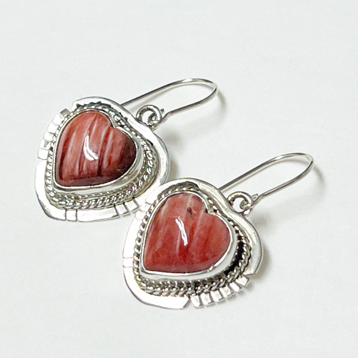 INDIAN JEWERLY NAVAJO Spiny Oyster Shell Heart Hook Earrings