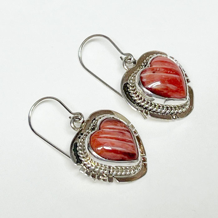 INDIAN JEWERLY NAVAJO Spiny Oyster Shell Heart Hook Earrings