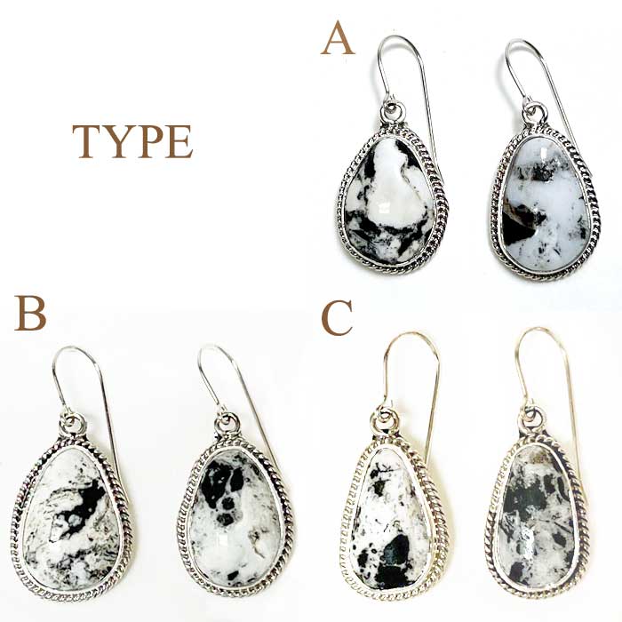 インディアンジュエリースクエアホワイトバッファロー ピアス スターリングシルバー インディアンジュエリースクエアホワイトバッファロー ピアス