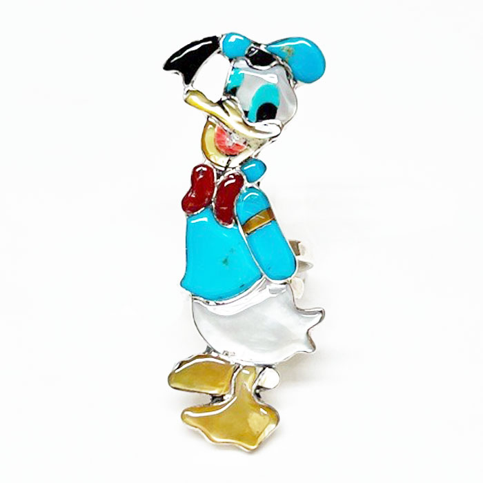 ズニ族 チャンネルインレイ ドナルドダック キャラクター リングINDIAN JEWERLY ZUNI "Don Dewa" Donald Duck Ringの画像