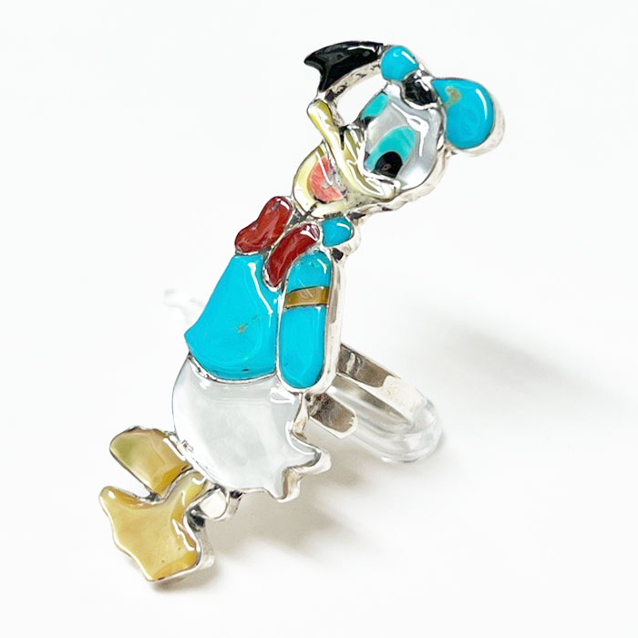 ズニ族 チャンネルインレイ ドナルドダック キャラクター リングINDIAN JEWERLY ZUNI "Don Dewa" Donald Duck Ringの画像
