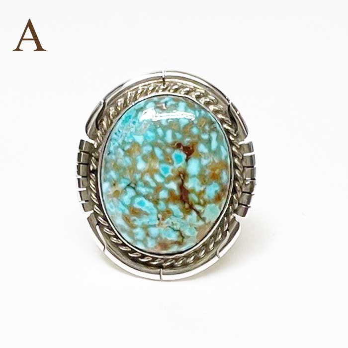 インディアンジュエリー ナバホ族 キングマンターコイズ シルバーリングINDIAN JEWELRY NAVAJO "Dave Skeets" Kingman Turquoise Silver Ringの画像
