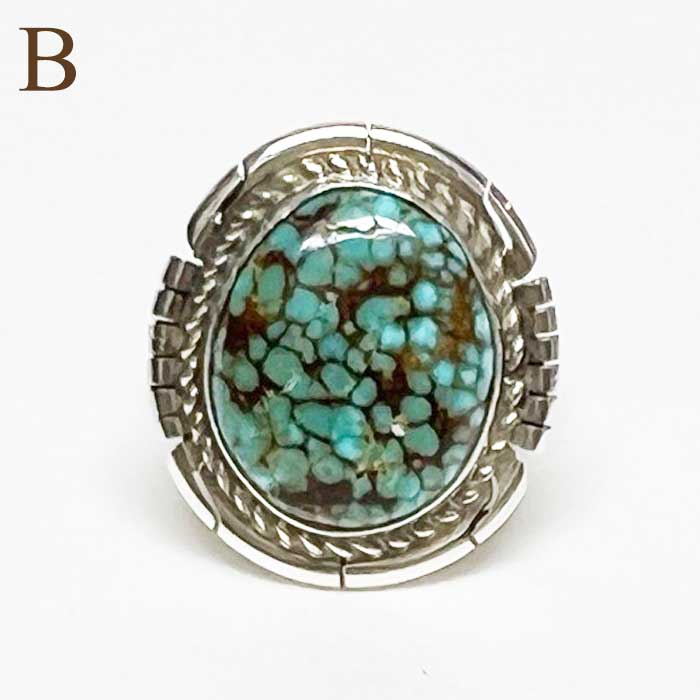 インディアンジュエリー ナバホ族 キングマンターコイズ シルバーリングINDIAN JEWELRY NAVAJO "Dave Skeets" Kingman Turquoise Silver Ringの画像