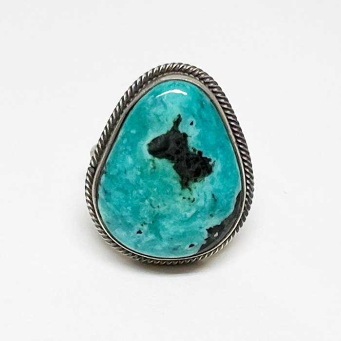 インディアンジュエリー ナバホ族 キングマンターコイズ シルバーリングINDIAN JEWERLY NAVAJO "Eli Skeets" Kingman Turquoise Silver Ringの画像