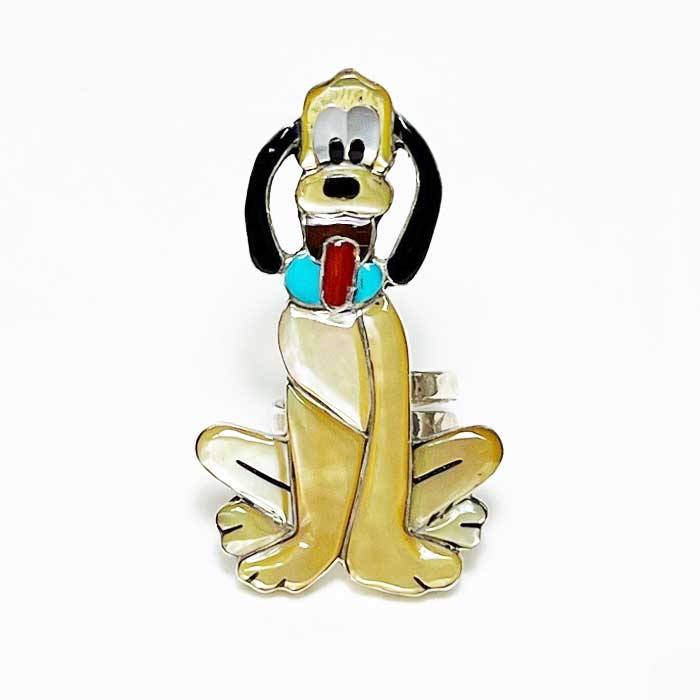 インディアンジュエリー ズニ族 チャンネルインレイ プルート キャラクター リングINDIAN JEWERLY ZUNI "Don Dewa" Pluto Ringの画像