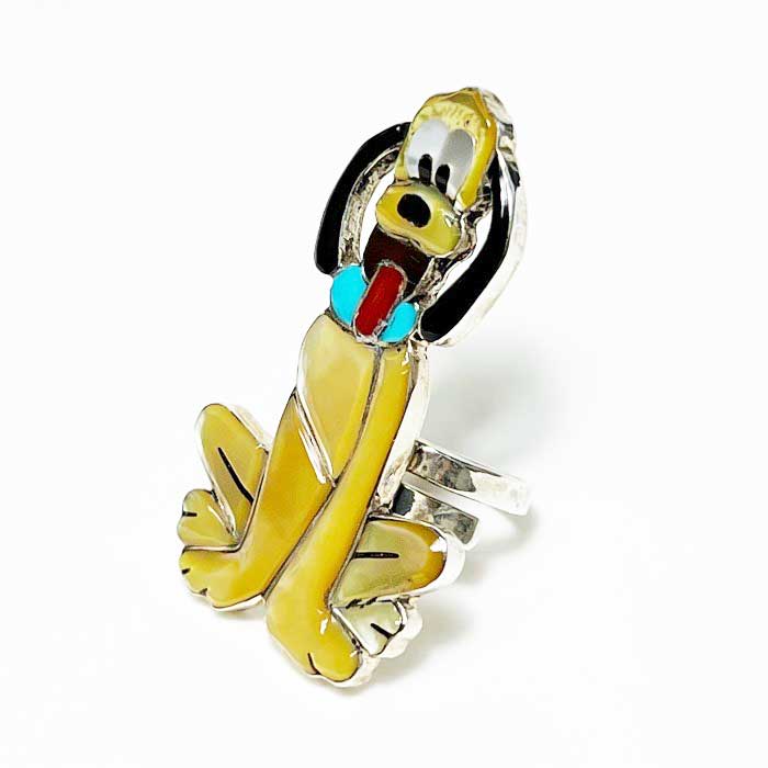 インディアンジュエリー ズニ族 チャンネルインレイ プルート キャラクター リングINDIAN JEWERLY ZUNI "Don Dewa" Pluto Ringの画像