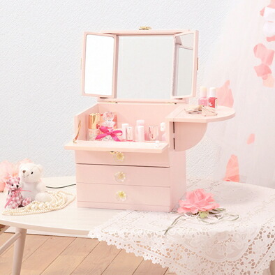 ドレッサー メイクボックス 鏡付き バニティ 大容量 コスメボックス化粧台 バニティケース コスメ ギフト 軽量 ロータイプ 低い 薄型 引き出し コンパクト 小さい 一人暮らし 約 幅26×奥行19×高さ32cm ドレッサー メイクボックス 鏡付き バニティ 大容量 コスメボックス