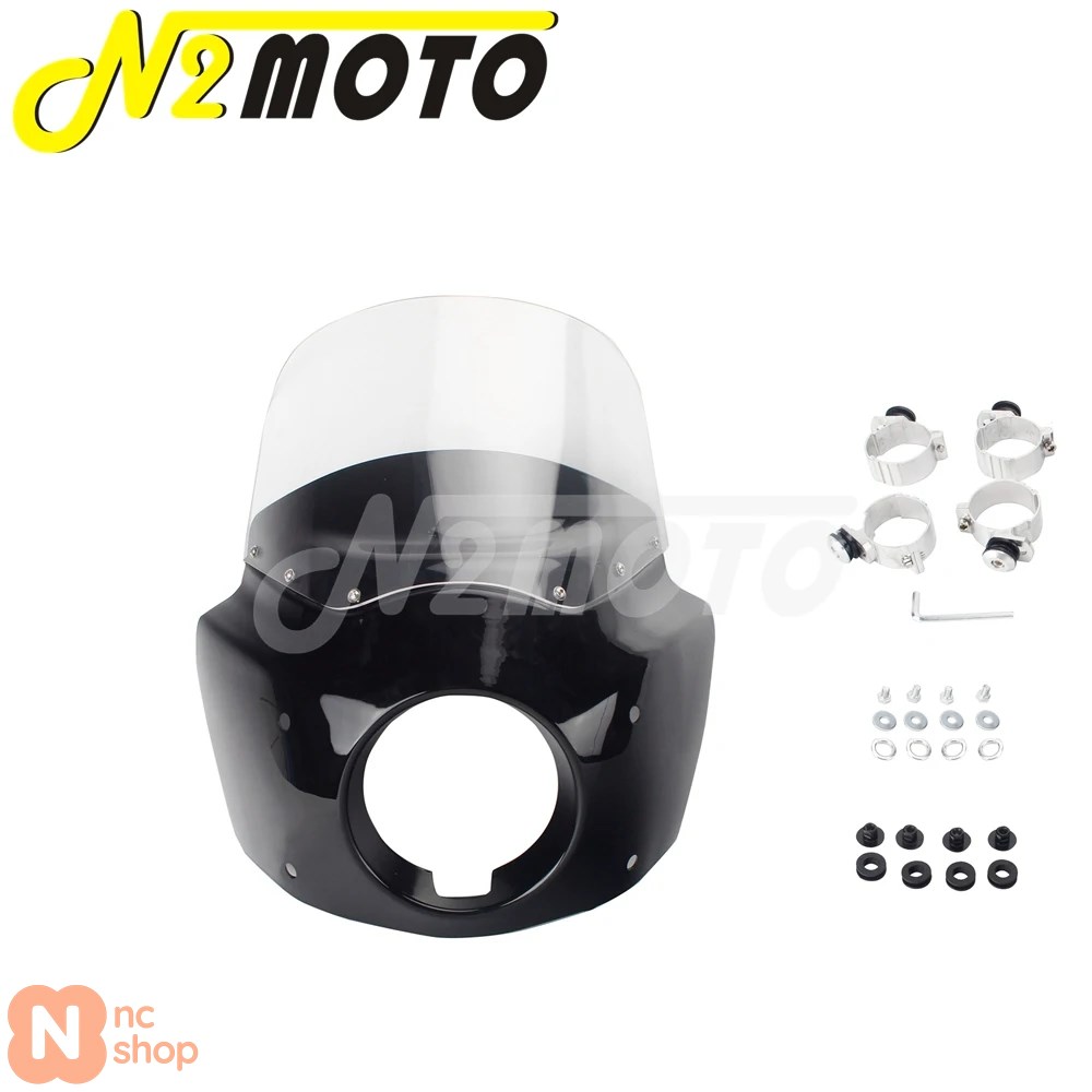 【並行輸入品】 レトロバイク用 5 3/4インチヘッドライトフェアリングウィンドシールドカバー 11インチ/15インチデフレクター ハーレーダビッドソンダイナワイ_4