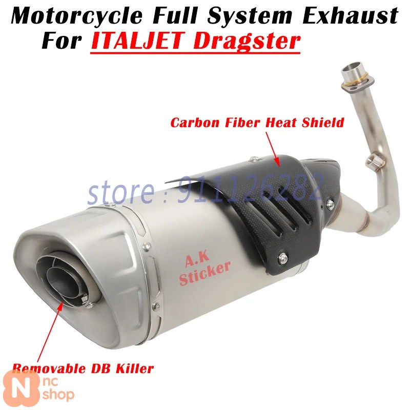 【並行輸入品】 ITALJET DRAGSTER 125 200 バイク 排気エスケープフルシステム スリップオン マフラーDBキラーフロントミドルリンクパイプ_6