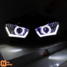【並行輸入品】LEDヘッドライト R3 R25 ホワイト/ブルー エンジェルアイズ ハイ/ロービームアセンブリ 装飾用ムードランプ ヤマハ R3 R25 2013-2016の画像
