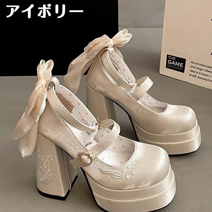 miu miu メリージェーン ハイヒール パンプス アイボリー 厚底パンプス メリージェーン パンプス ハイヒール 12cmヒール リボン