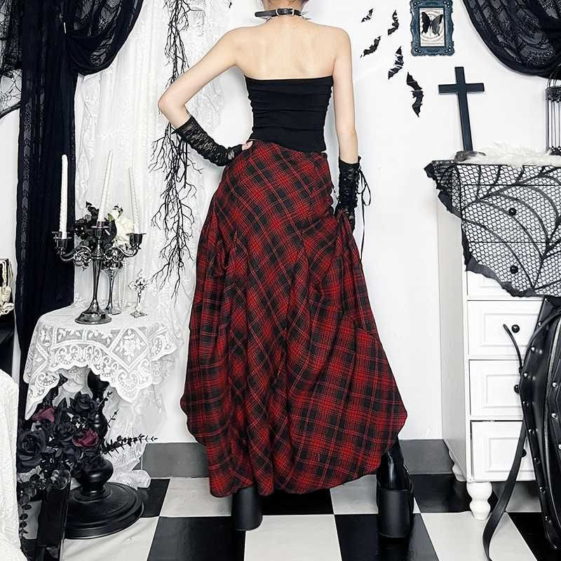 スカート ゴシック風 ダーク系 ストリート系 赤チェック 格子柄