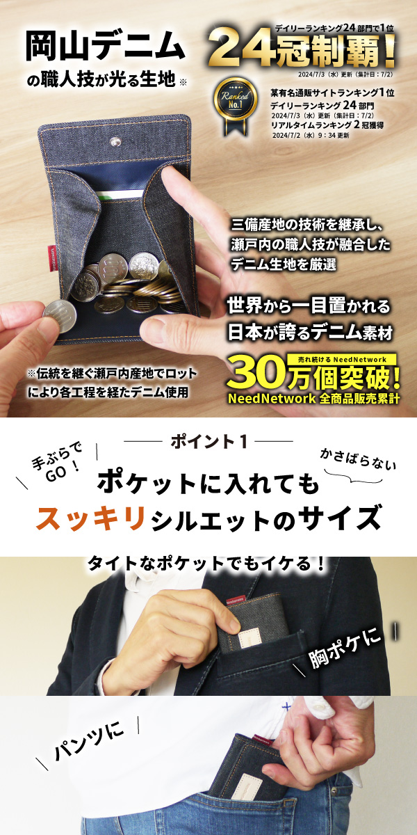 NeedNetwork コインケース 岡山デニム 小銭入れ ボックス型