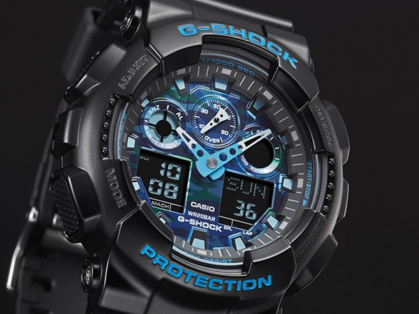 G-SHOCK Gショック 腕時計 ブラック×ブルー 迷彩 カモフラージュ GA