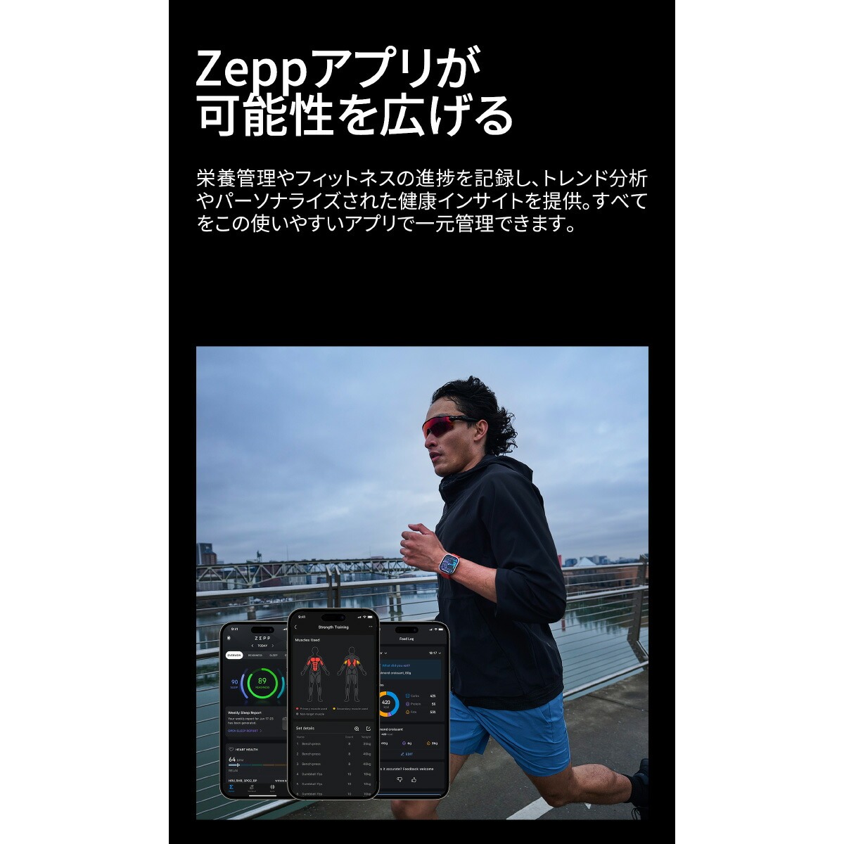 アマズフィット AMAZFIT スマートウォッチ Bip6 ビップ6 ブラック 腕時計 メンズ レディース SP170074-C01の画像
