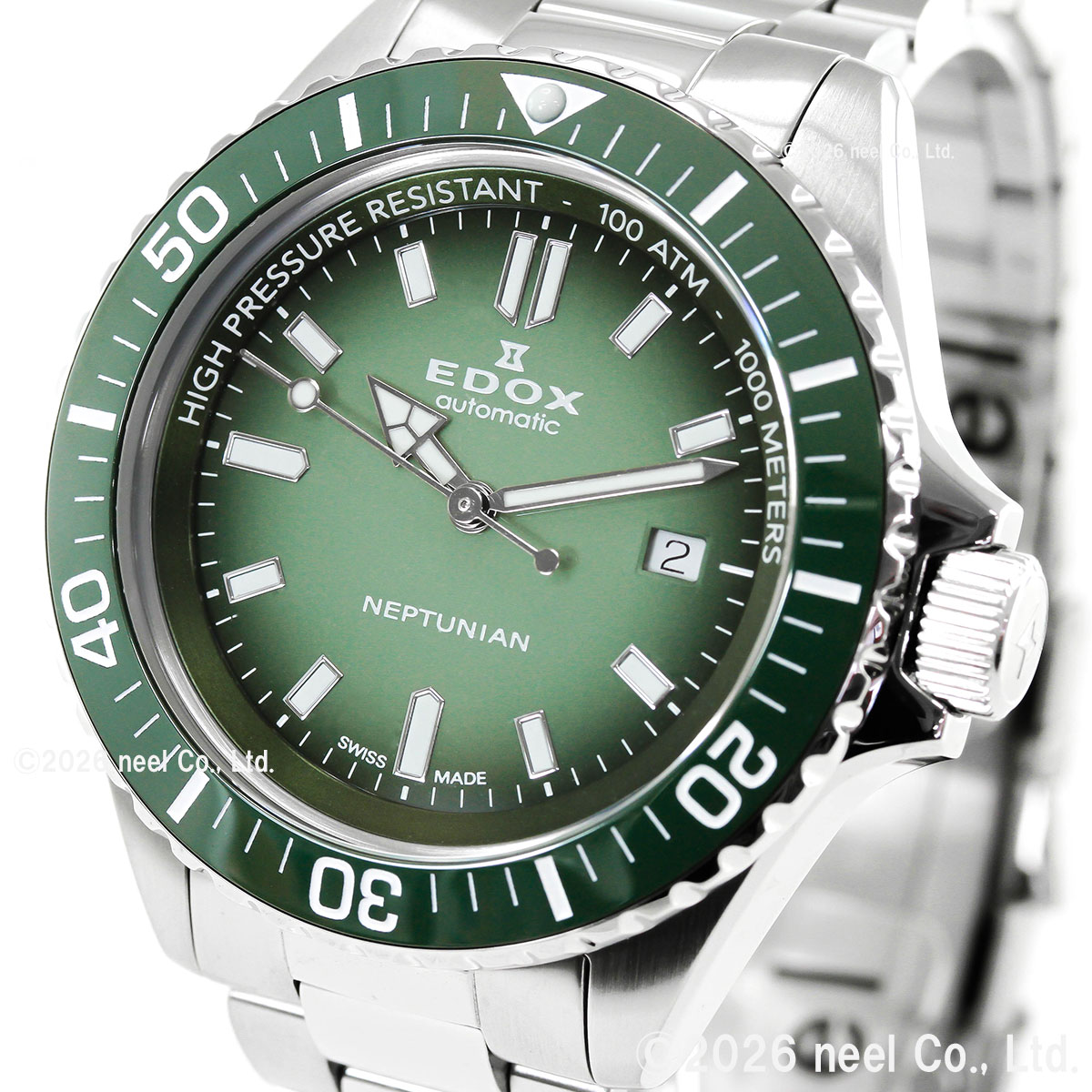EDOX NEPTUNIAN 自動巻き腕時計 ブラック/グリーン EDOX（エドックス） （ノベルティー付き）エドックス ネプチュニアン