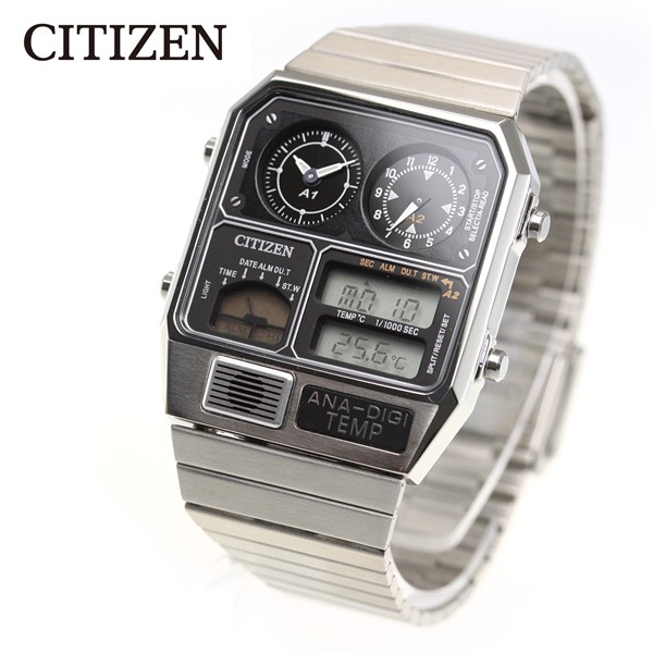 CITIZEN シチズン アナデジテンプ 腕時計 シルバー　訳あり RECORD LABEL シチズン アナデジテンプ 復刻 腕時計 JG2101-78E