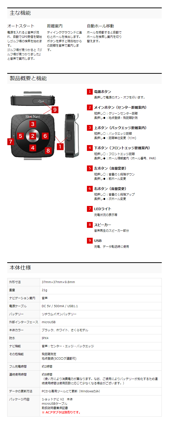 ShotNavi ショットナビ Shot Navi V2 ブラック ボイス型 音声型