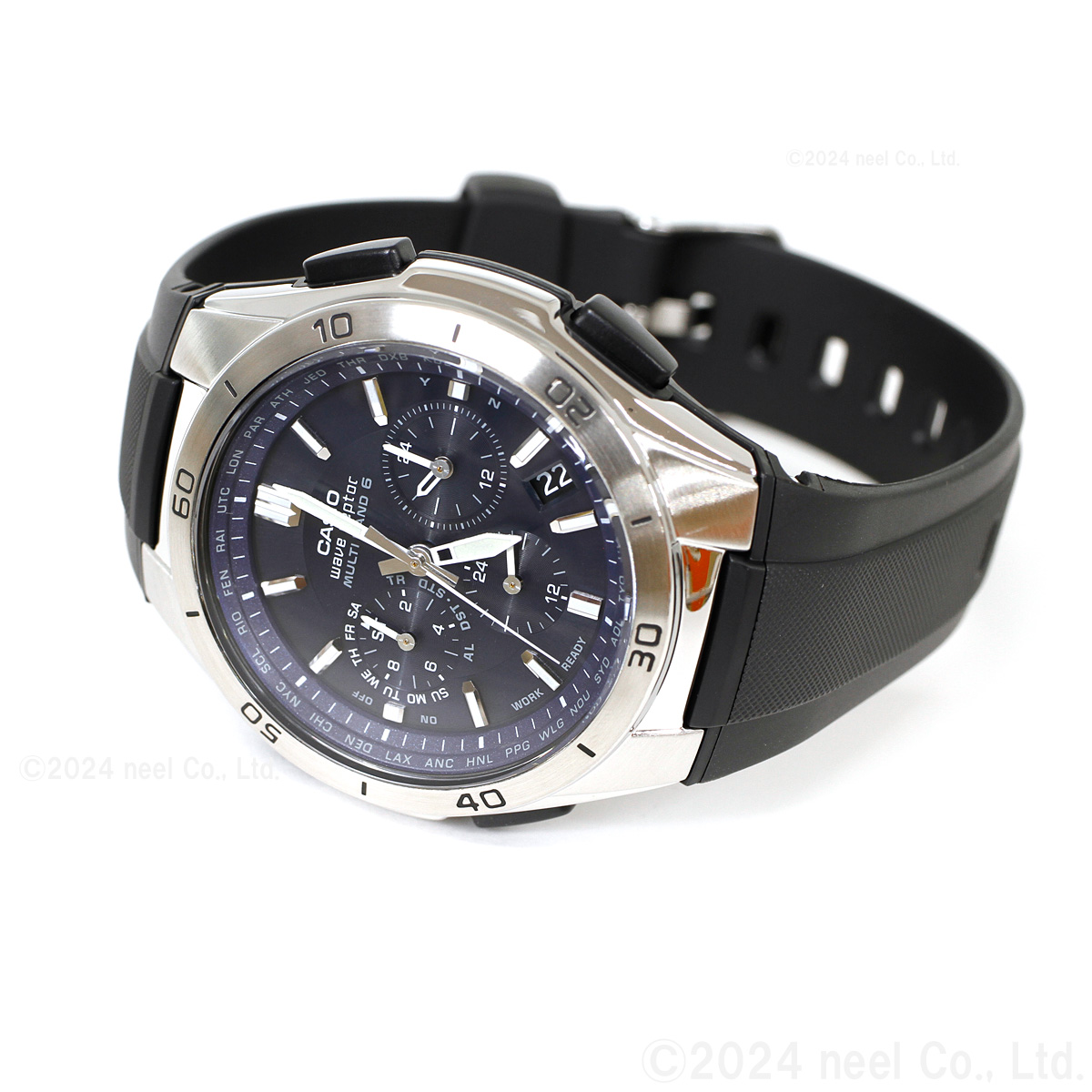 未使用 チタン ウェーブセプター 電波ソーラー メンズ ブルー ソーラー電波 WAVE（CASIO） 腕時計 メンズ カシオ腕時計 電波ソーラー チタン