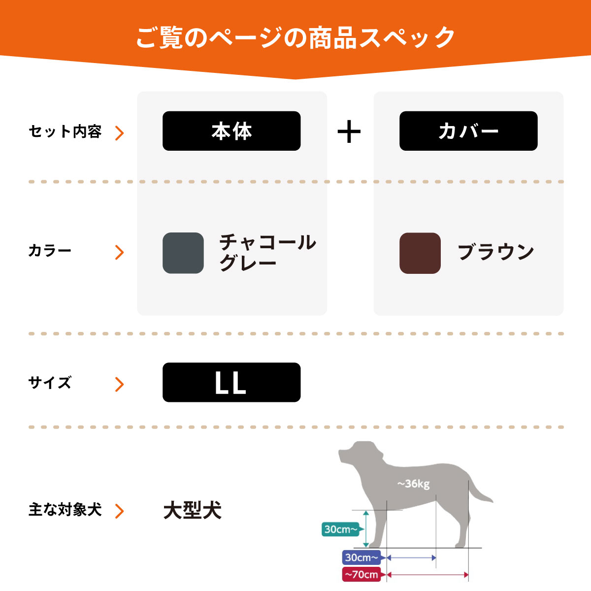 リラクッション 撥水カバーセット LL 本体:チャコールグレー カバー