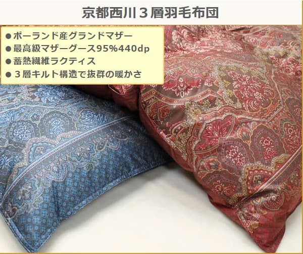 西川（nishikawa） 羽毛布団 京都西川3層 ローズ トリプルフェイス