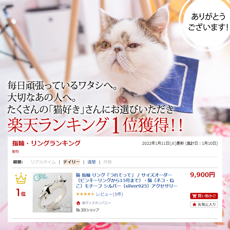 猫リング「つれてって」サイズオーダー（ピンキーリングから15号まで）シルバーアクセサリー silver925 指輪 猫グッズ 猫雑貨 猫モチーフ ネコ  ねこ プレゼント : r3d-tsurete-so : 猫グッズカンパニー - 通販 - Yahoo!ショッピング