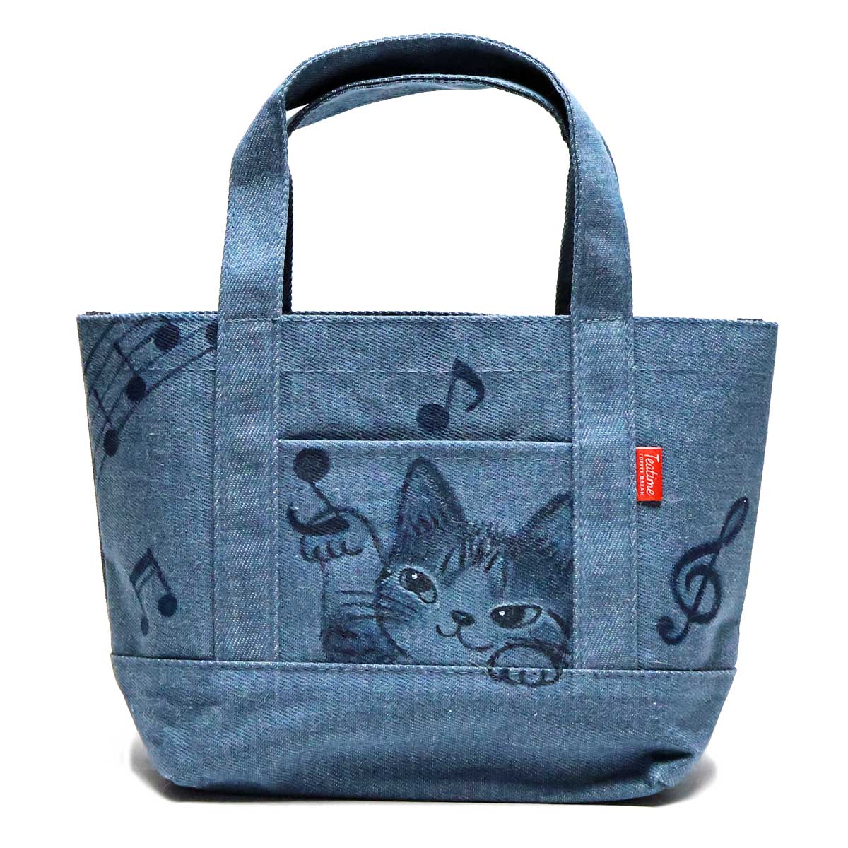 I*様 ひょっこり猫ちゃんのデニム風パッチワーク★トートバッグ＆キーケース　サコ I*様 ひょっこり猫ちゃんのデニム風パッチワーク☆トートバッグ＆キー