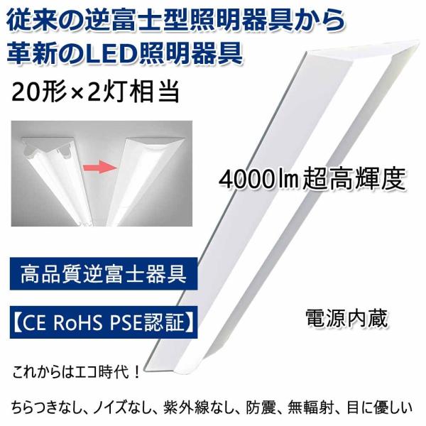 逆富士型 LEDベースライト 20W形 2灯相当 昼白色 4000lm 直管LED蛍光灯