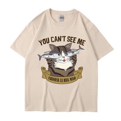 猫柄メンズTシャツ　メンズファッション　2カラー　メンズTシャツ　Tシャツ　魚と猫　コットン　#18...