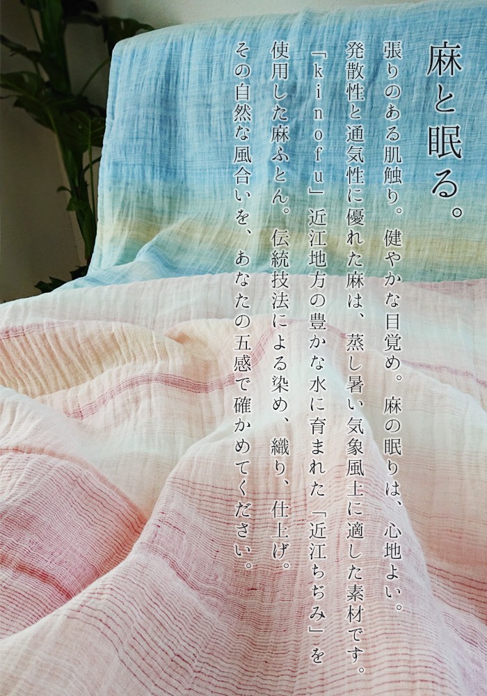 西川 花笑む清流 近江ちぢみ 麻肌掛け布団 シングル 150Ｘ210ｃｍ 日本